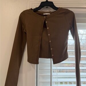 Bershka Chocolate Brown Button-Up Cardigan